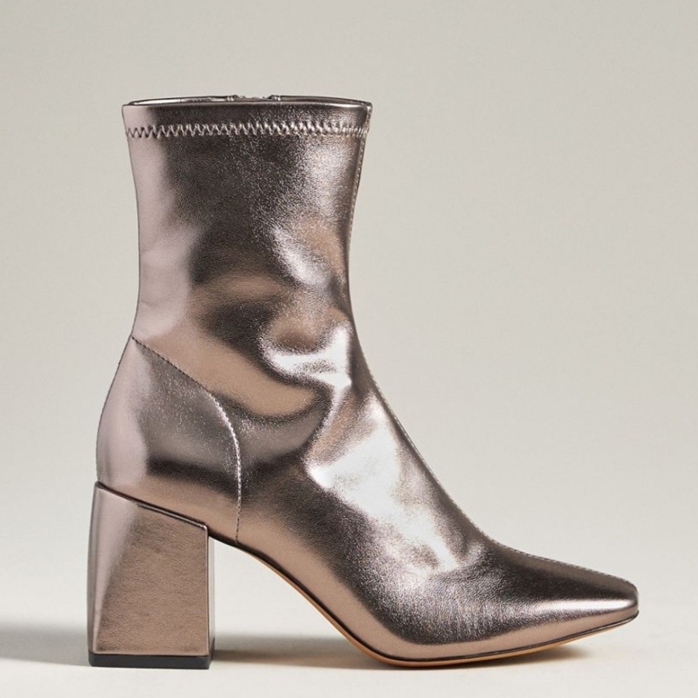 SILENT D CARINA HEELED ANKLE BOOTS PEWTER STRETCH PU - Picture 2 of 10